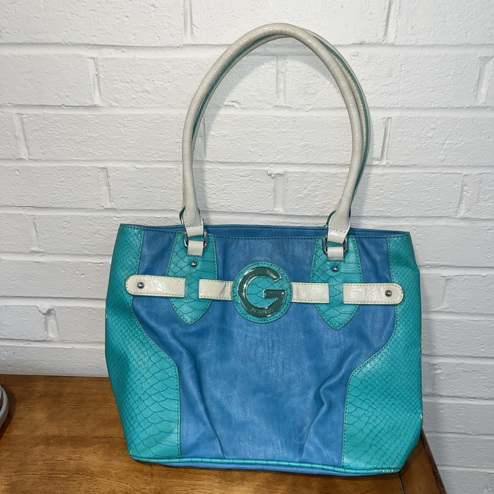 Vintage G By GUESS Blue & Teal Snakeskin G Logo Bag Purse Handbag Y2K